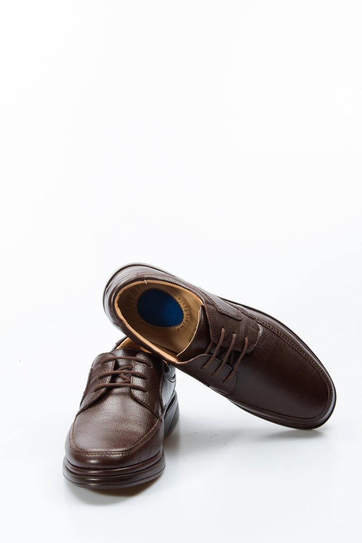 Men's Brown Orthopedic Leather Casual Lace-Up Comfort Shoes - Wessi