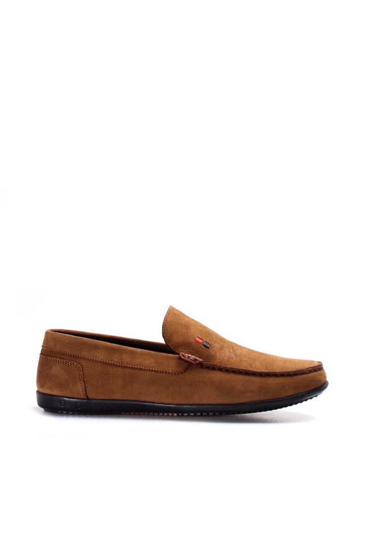 Tan Suede Loafers with Accent Stitching-Wessi