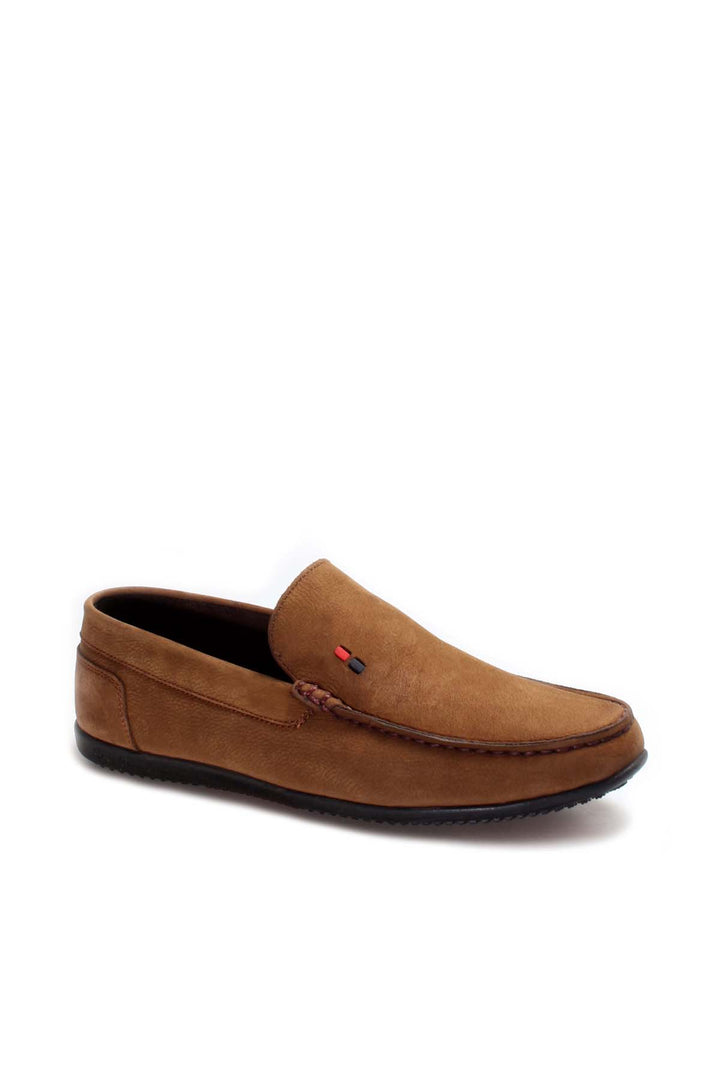 Tan Suede Loafers with Accent Stitching-Wessi