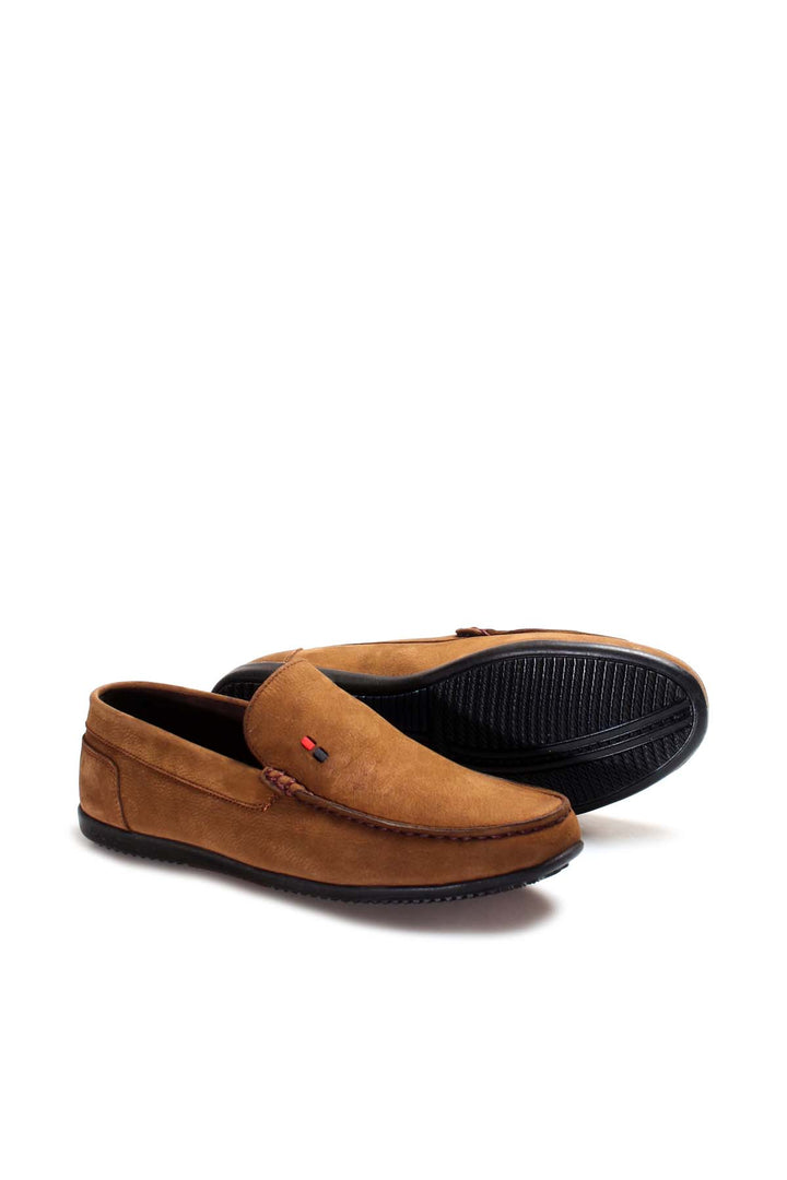 Tan Suede Loafers with Accent Stitching-Wessi