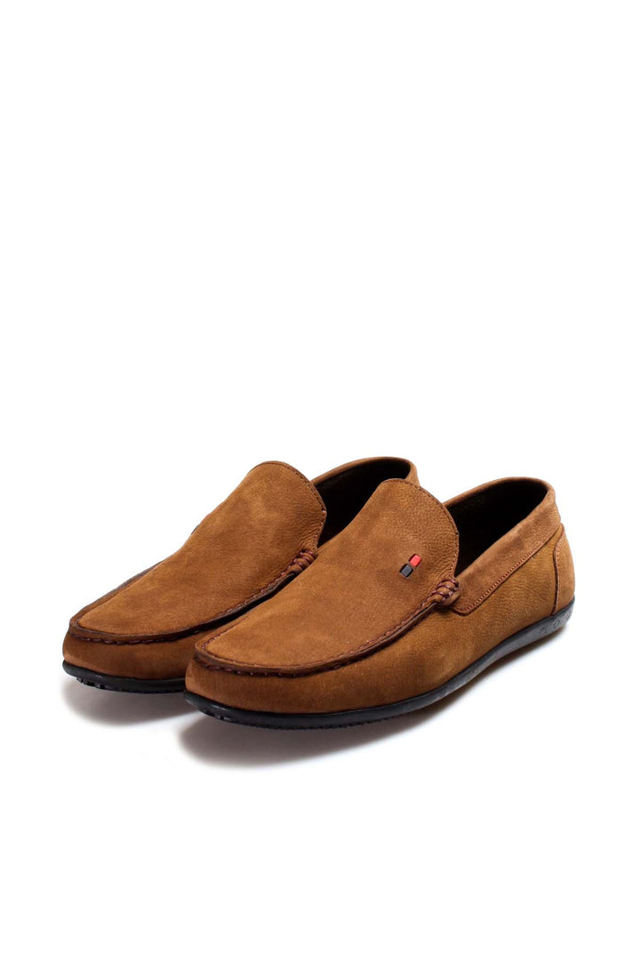 Tan Suede Loafers with Accent Stitching-Wessi
