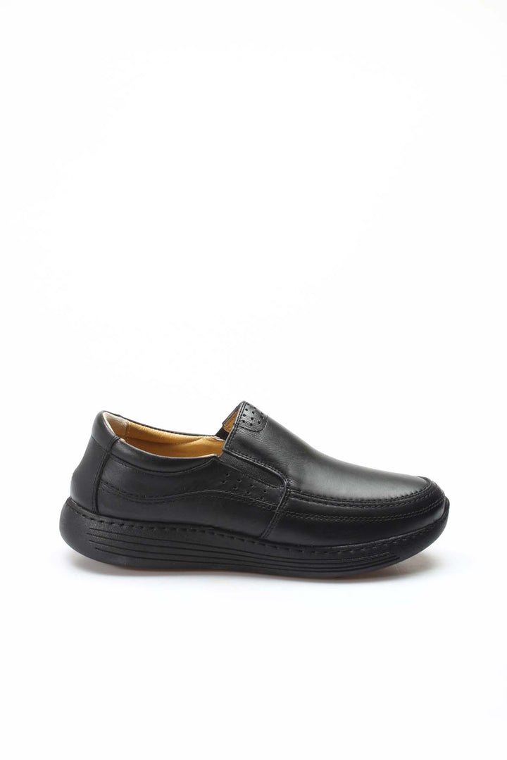 Men's Black Leather Slip-On Shoes-Wessi