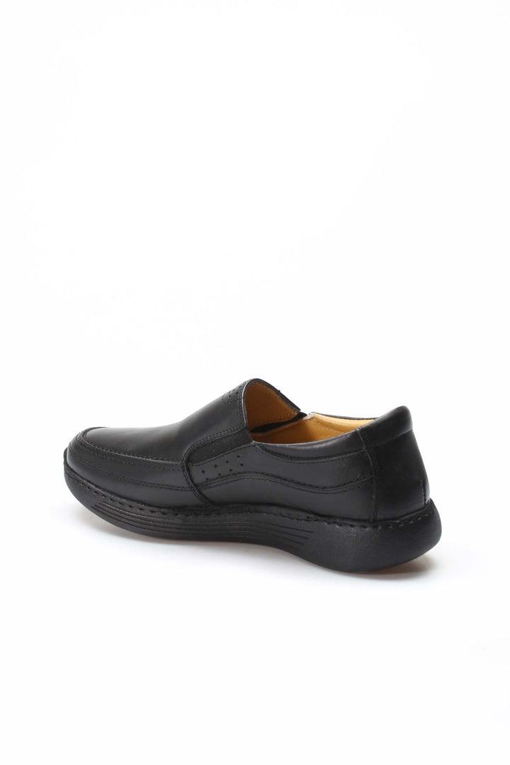 Men's Black Leather Slip-On Shoes-Wessi