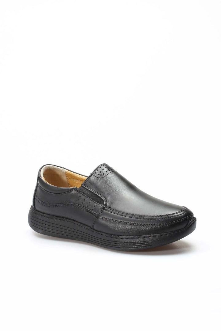 Men's Black Leather Slip-On Shoes-Wessi