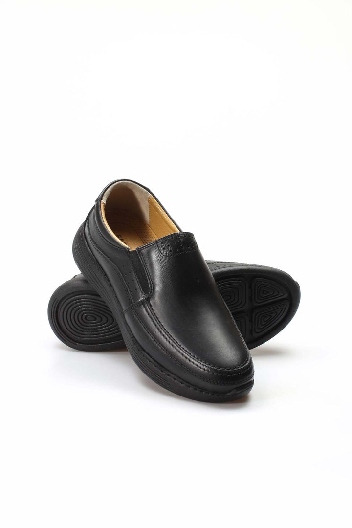 Men's Black Leather Slip-On Shoes-Wessi