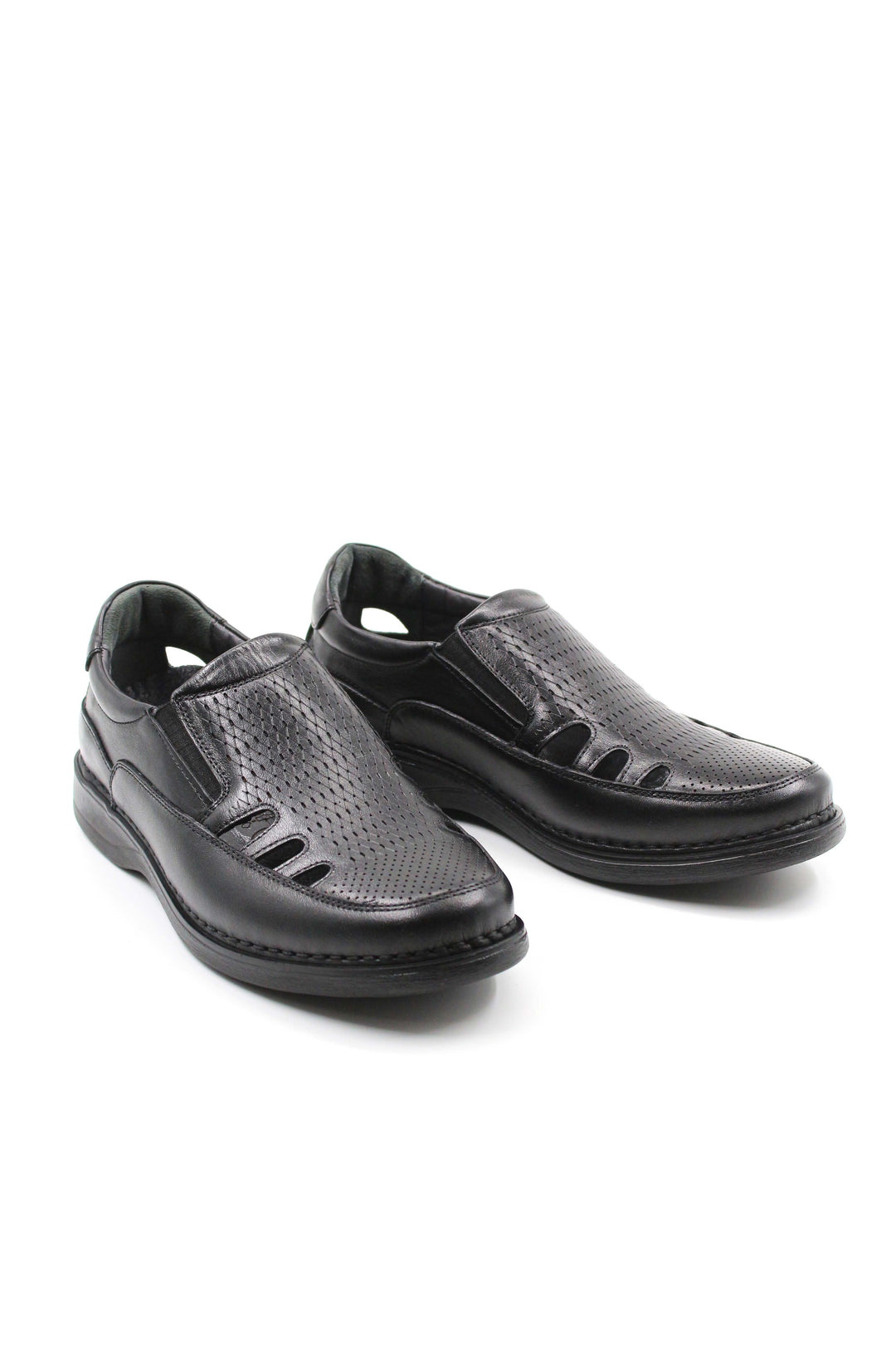 Men's Black Orthopedic Leather Sandals - Wessi