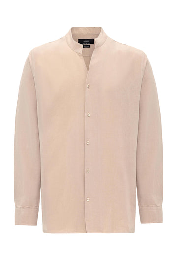 Men's Beige Judge Collar Long Sleeve  Shirt - Wessi