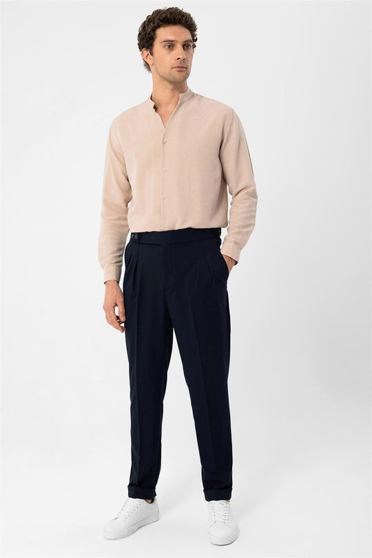 Men's Beige Judge Collar Long Sleeve Shirt - Wessi Men's Beige Judge Collar Long Sleeve Shirt - Wessi