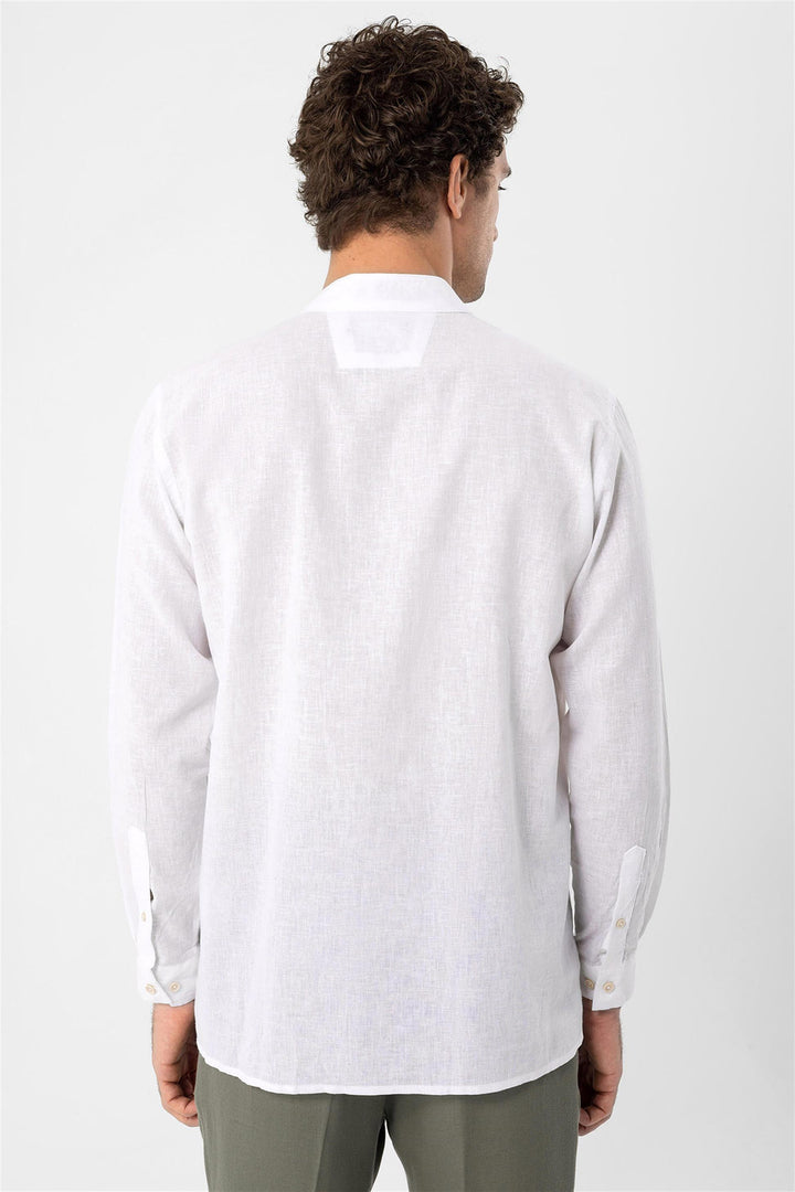 Men's White Judge Collar Long Sleeve  Shirt - Wessi