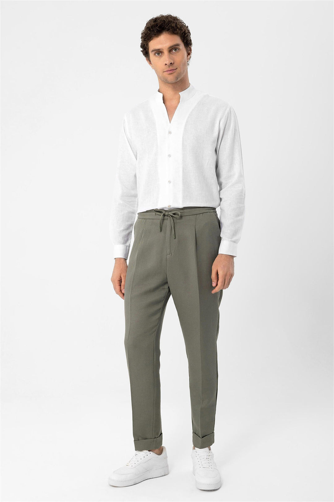 Men's White Judge Collar Long Sleeve  Shirt - Wessi