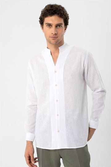 Men's White Judge Collar Long Sleeve  Shirt - Wessi