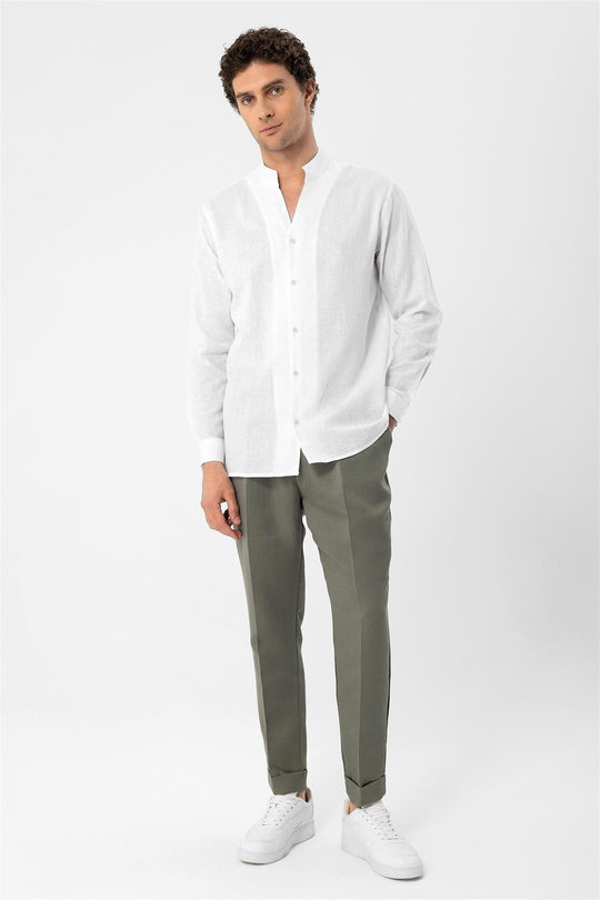 Men's White Judge Collar Long Sleeve  Shirt - Wessi