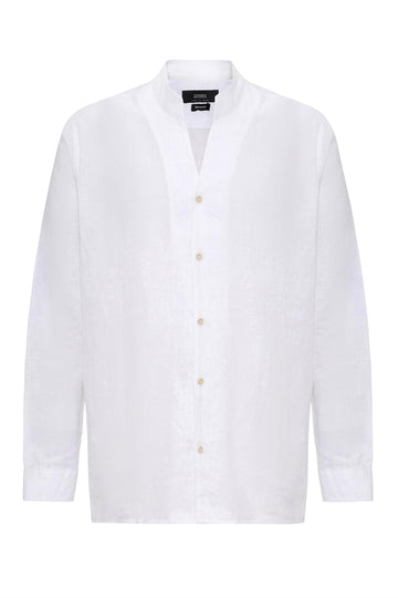 Men's White Judge Collar Long Sleeve  Shirt - Wessi