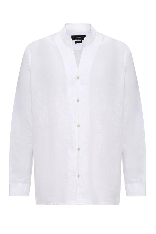 Men's White Judge Collar Long Sleeve  Shirt - Wessi
