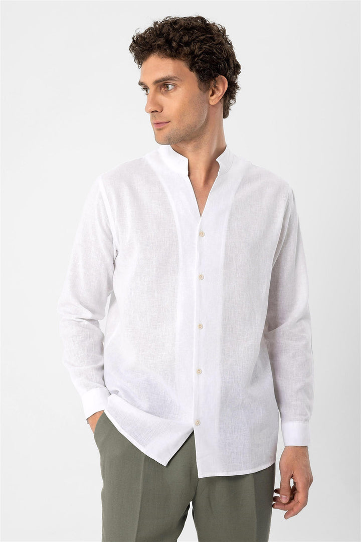 Men's White Judge Collar Long Sleeve  Shirt - Wessi
