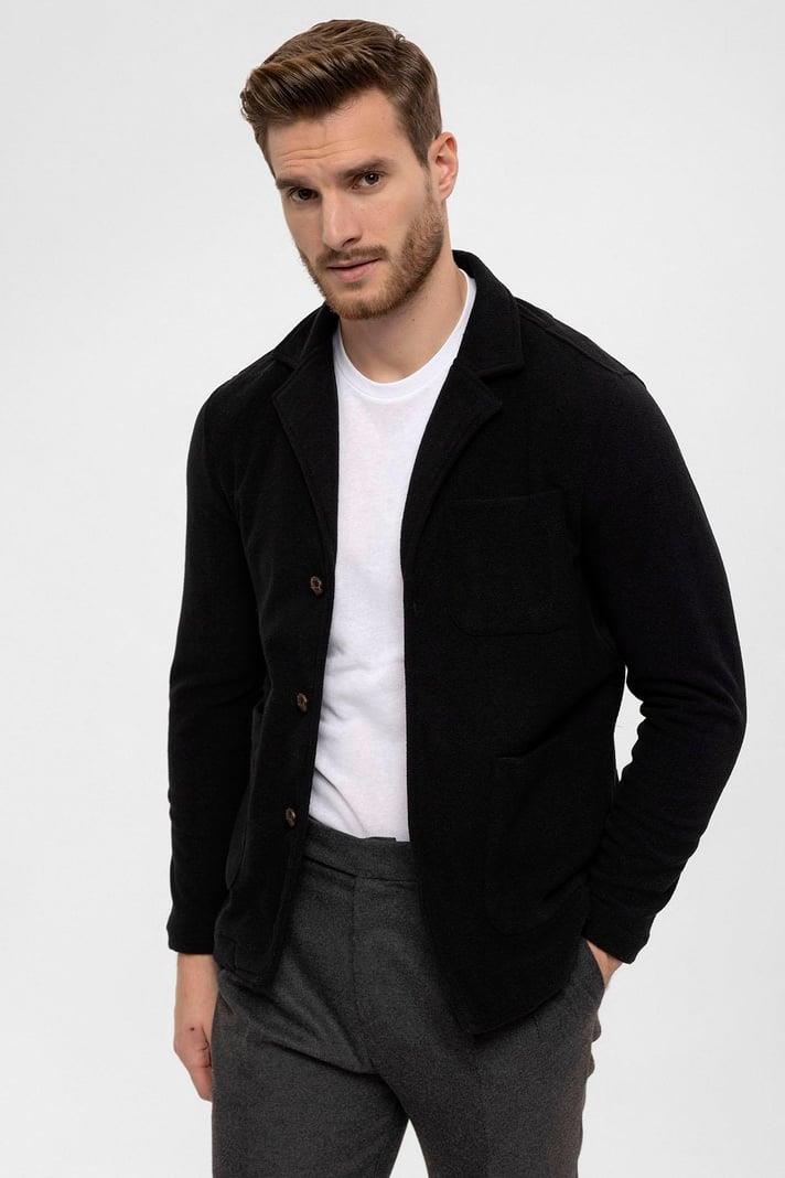 Men's Black Terry Cloth Spring  Coat - Wessi