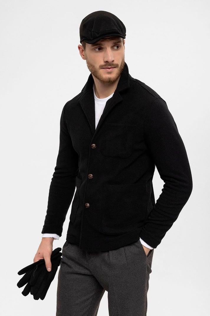 Men's Black Terry Cloth Spring  Coat - Wessi