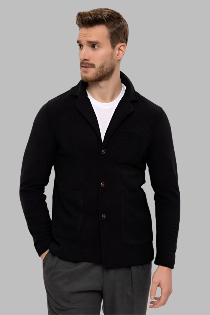 Men's Black Terry Cloth Spring  Coat - Wessi