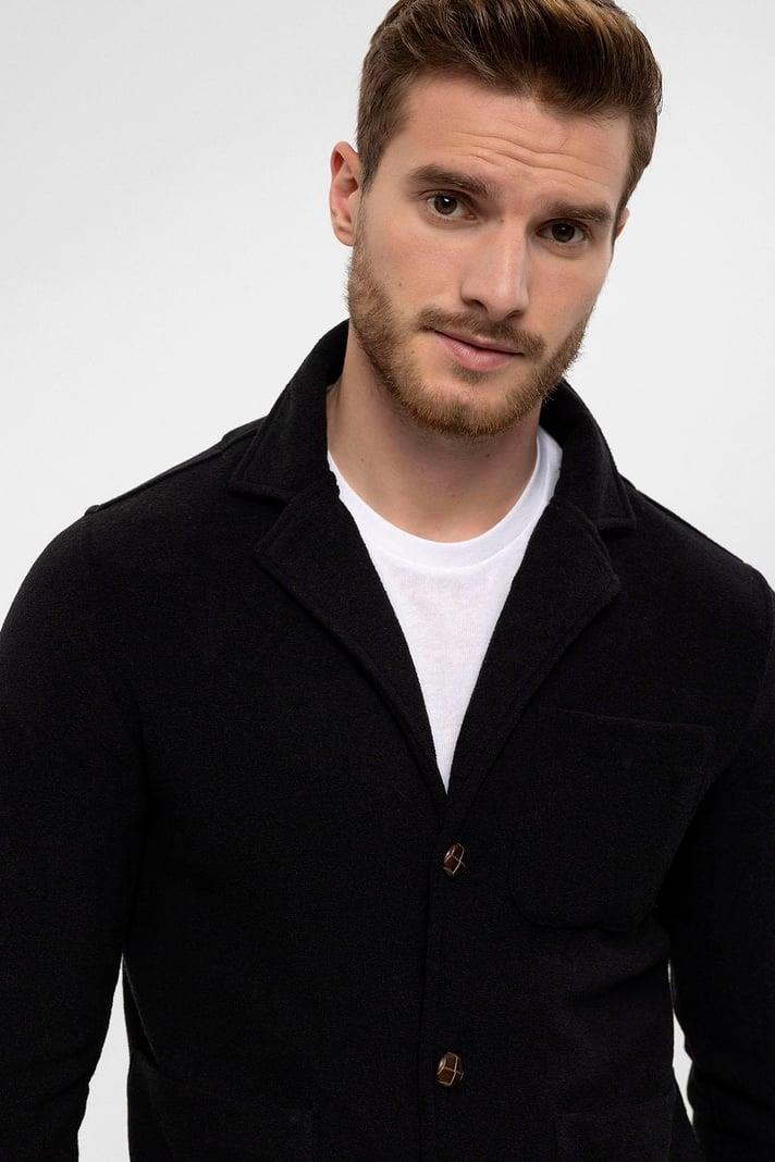Men's Black Terry Cloth Spring  Coat - Wessi