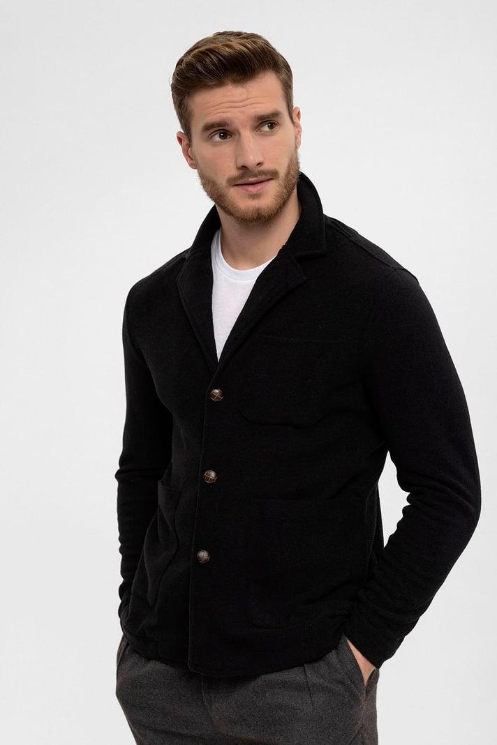 Men's Black Terry Cloth Spring  Coat - Wessi