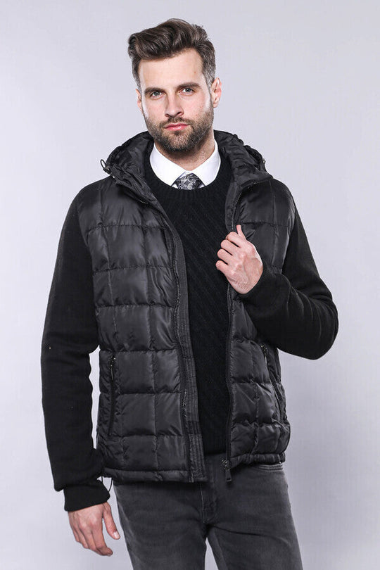 Chaqueta de abrigo negra con capucha | wess