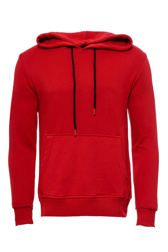 Sudadera De Hombre Con Capucha Bolsillo Lisa Roja - Wessi