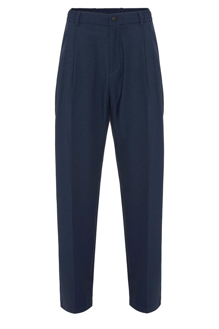 Men's Indigo Elastic Waist High-Waist Pleated Pants - Wessi