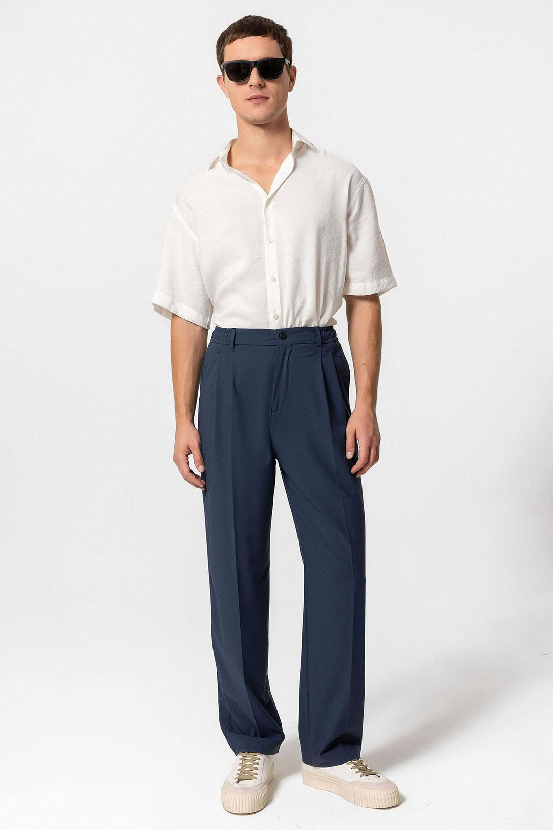 Men's Indigo Elastic Waist High-Waist Pleated Pants - Wessi