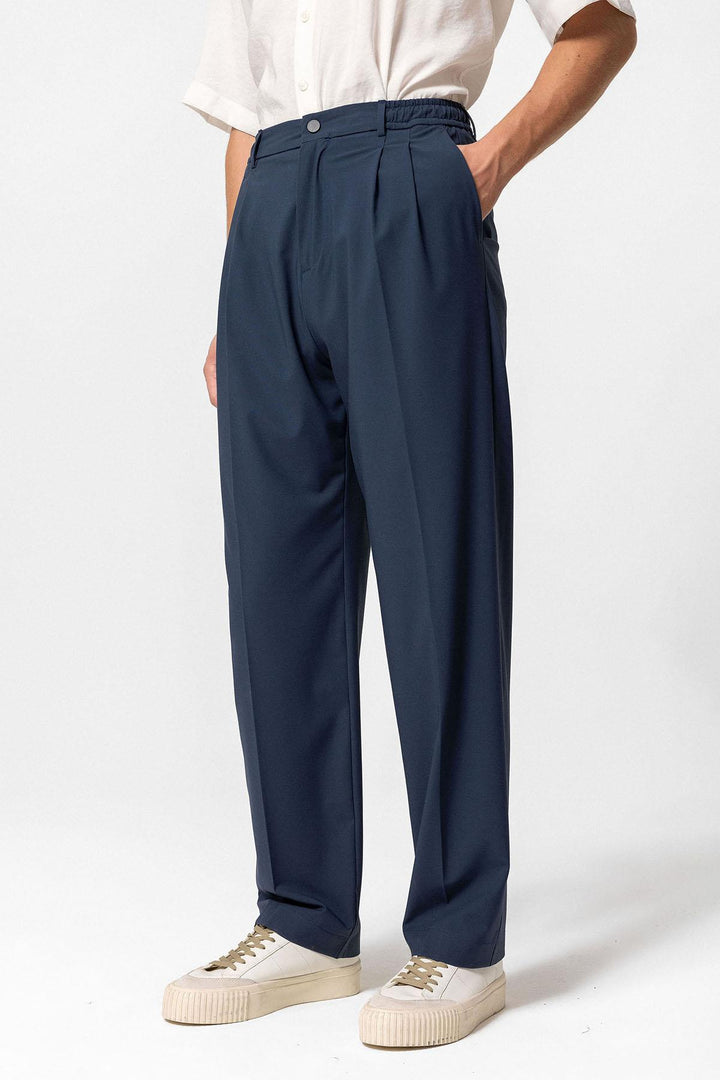 Men's Indigo Elastic Waist High-Waist Pleated Pants - Wessi
