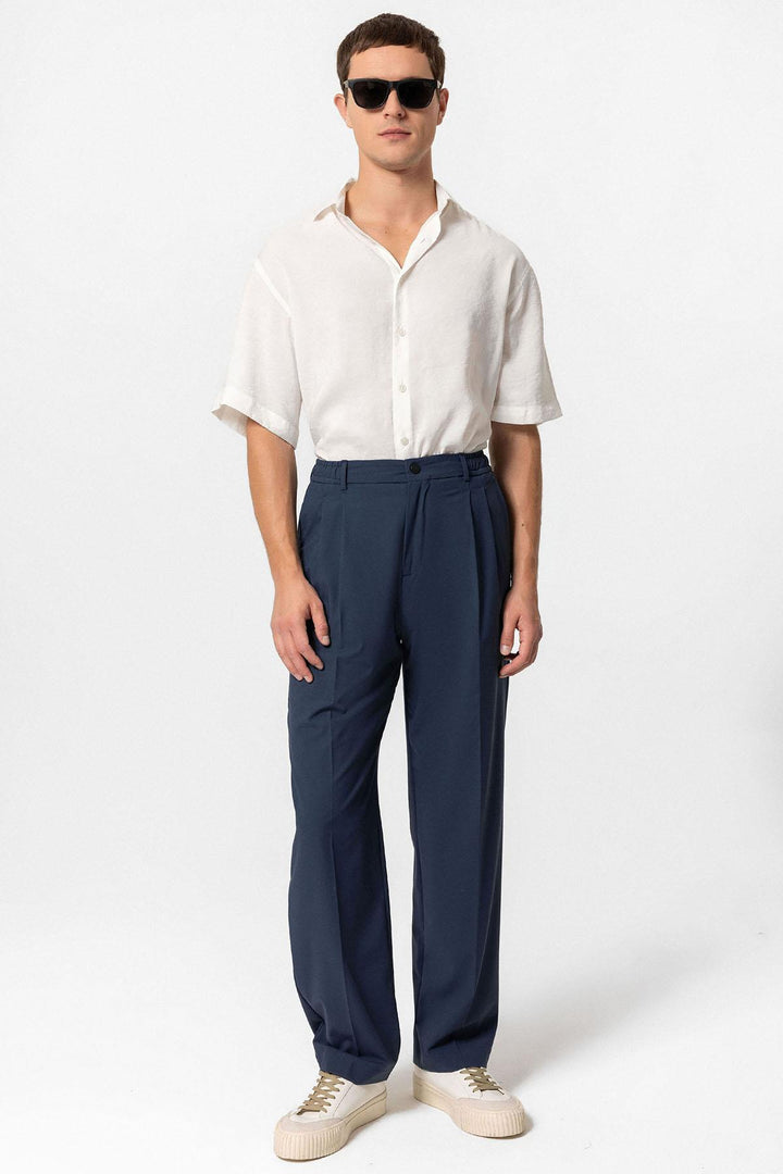 Men's Indigo Elastic Waist High-Waist Pleated Pants - Wessi