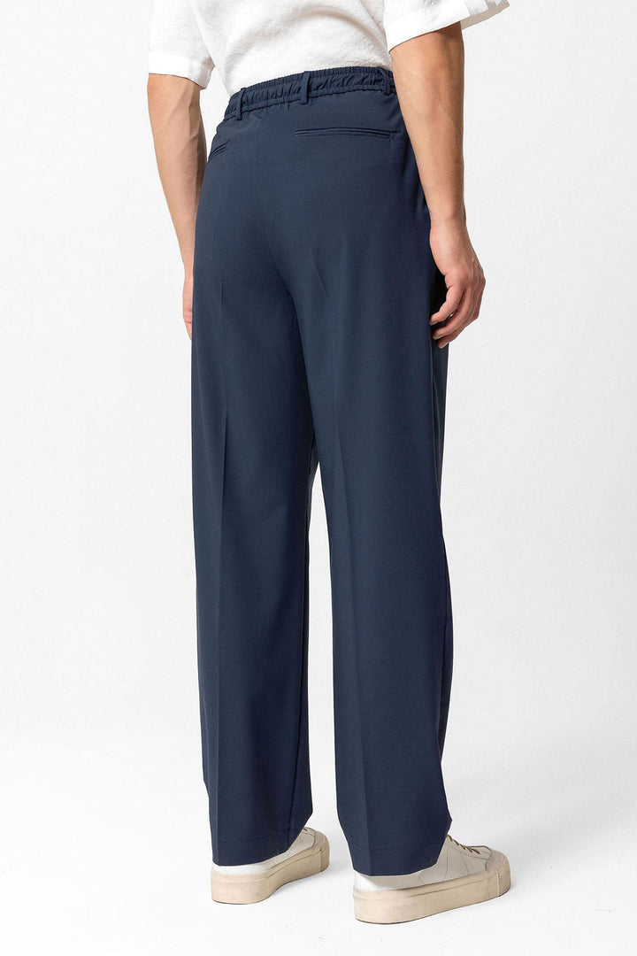 Men's Indigo Elastic Waist High-Waist Pleated Pants - Wessi