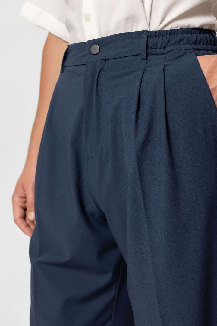 Men's Indigo Elastic Waist High-Waist Pleated Pants - Wessi