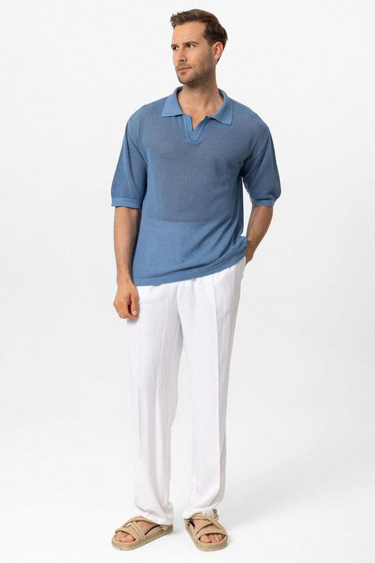 T-Shirt Tricot Col Polo Homme Indigo - Wessi