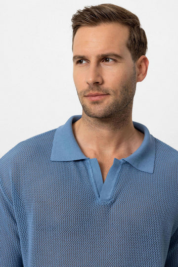 T-Shirt Tricot Col Polo Homme Indigo - Wessi