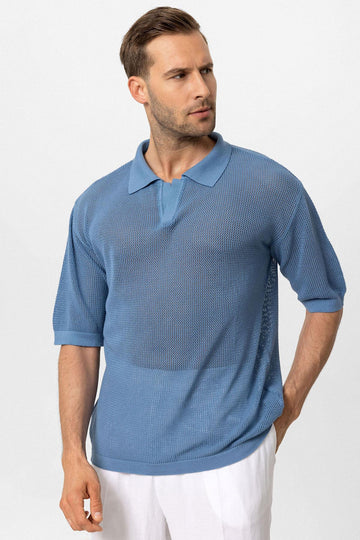 T-Shirt Tricot Col Polo Homme Indigo - Wessi