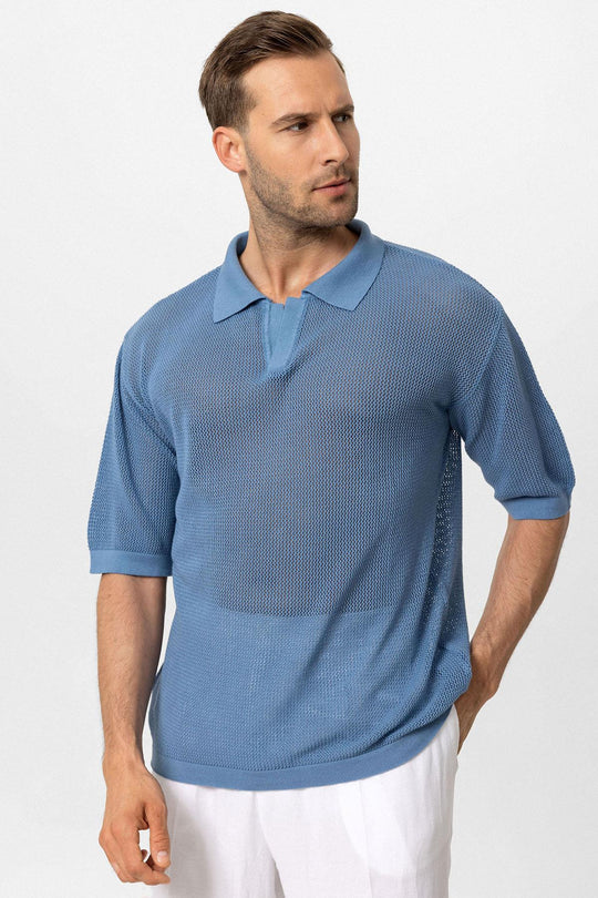 T-Shirt Tricot Col Polo Homme Indigo - Wessi