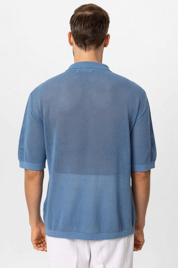 T-Shirt Tricot Col Polo Homme Indigo - Wessi