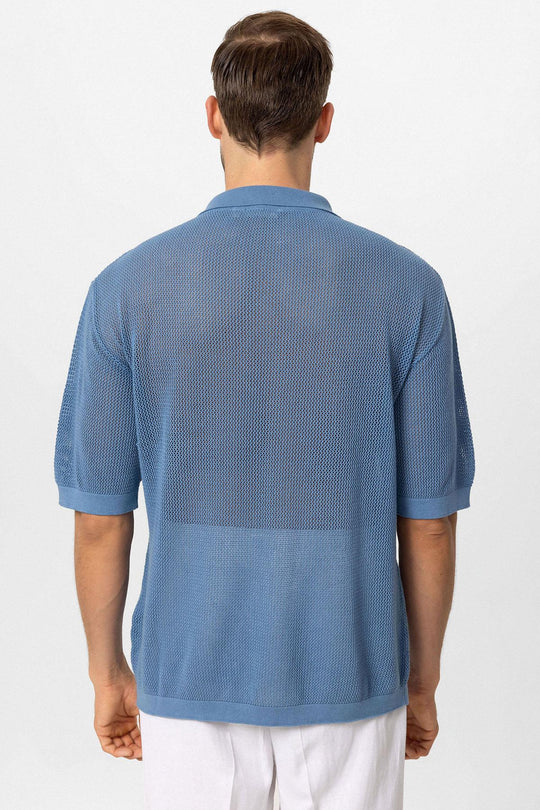 T-Shirt Tricot Col Polo Homme Indigo - Wessi