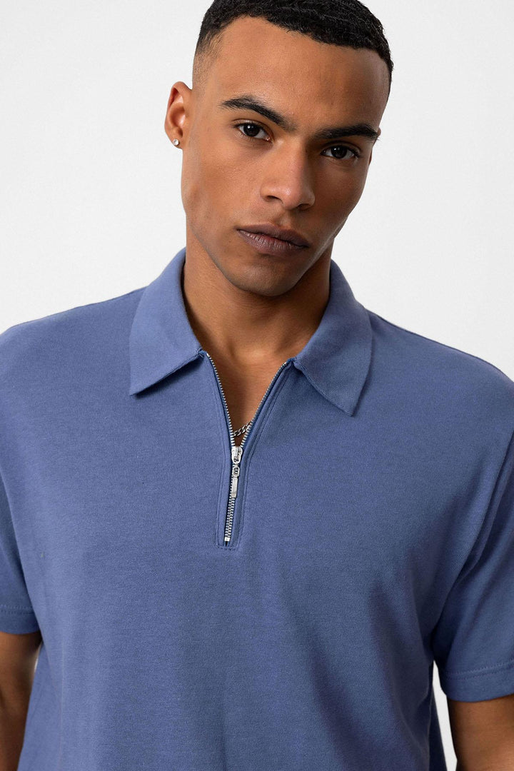 T-Shirt Zippé Col Polo Homme Indigo - Wessi