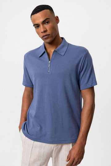 T-Shirt Zippé Col Polo Homme Indigo - Wessi