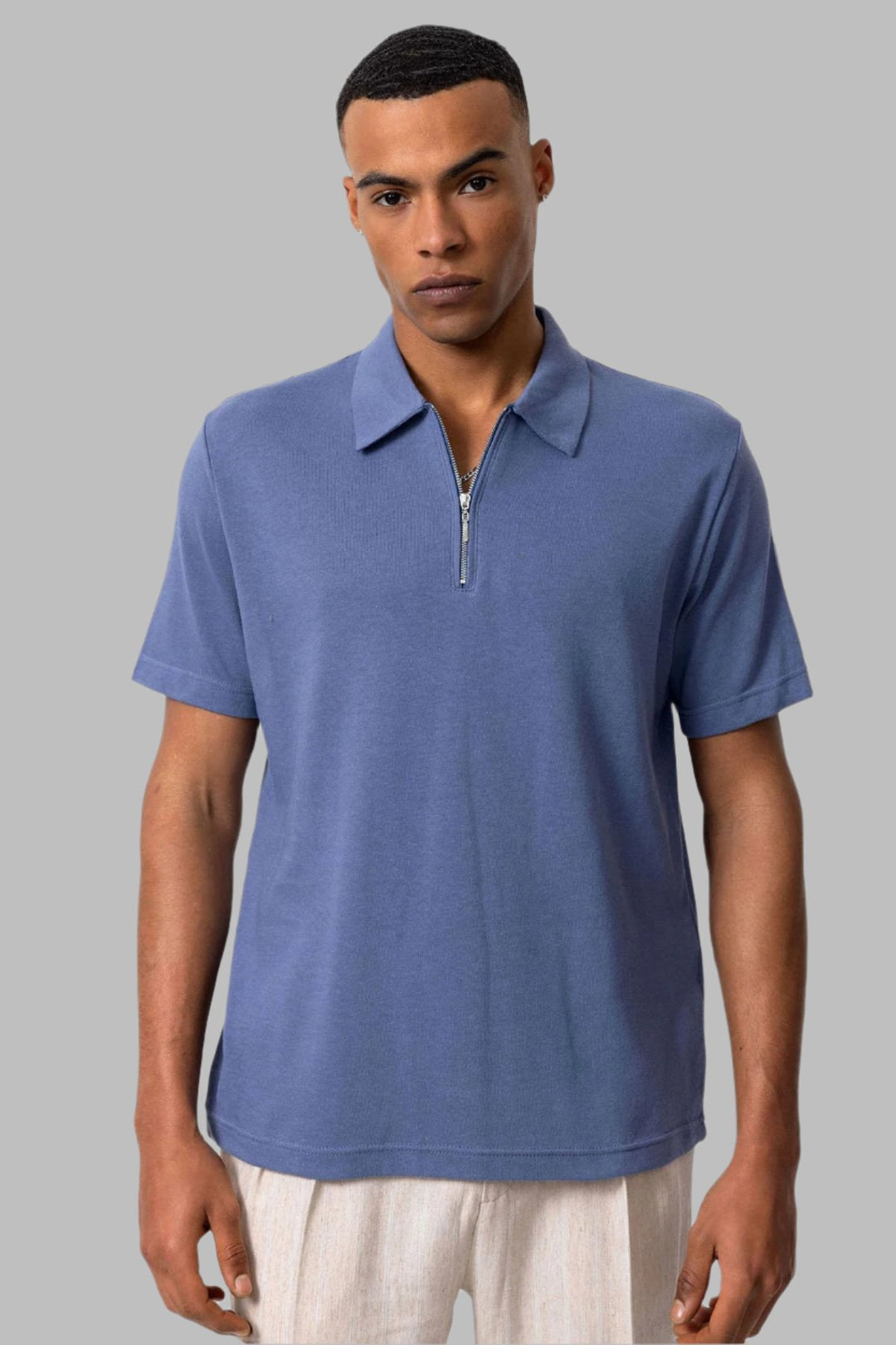 T-Shirt Zippé Col Polo Homme Indigo - Wessi