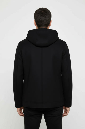 Zippered Sleeve Hooded Black Men Coat - Wessi
