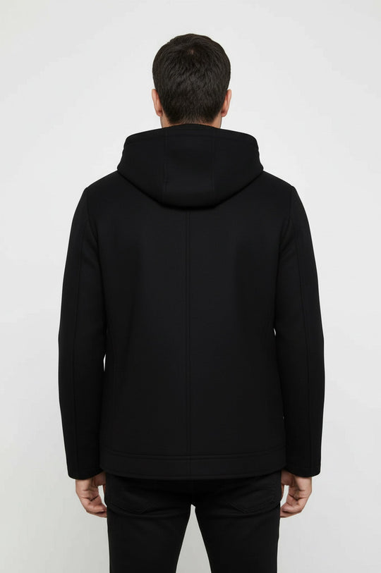 Zippered Sleeve Hooded Black Men Coat - Wessi