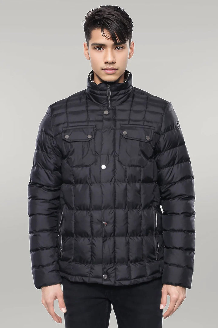 Quilted Black Men Winter Coat - Wessi