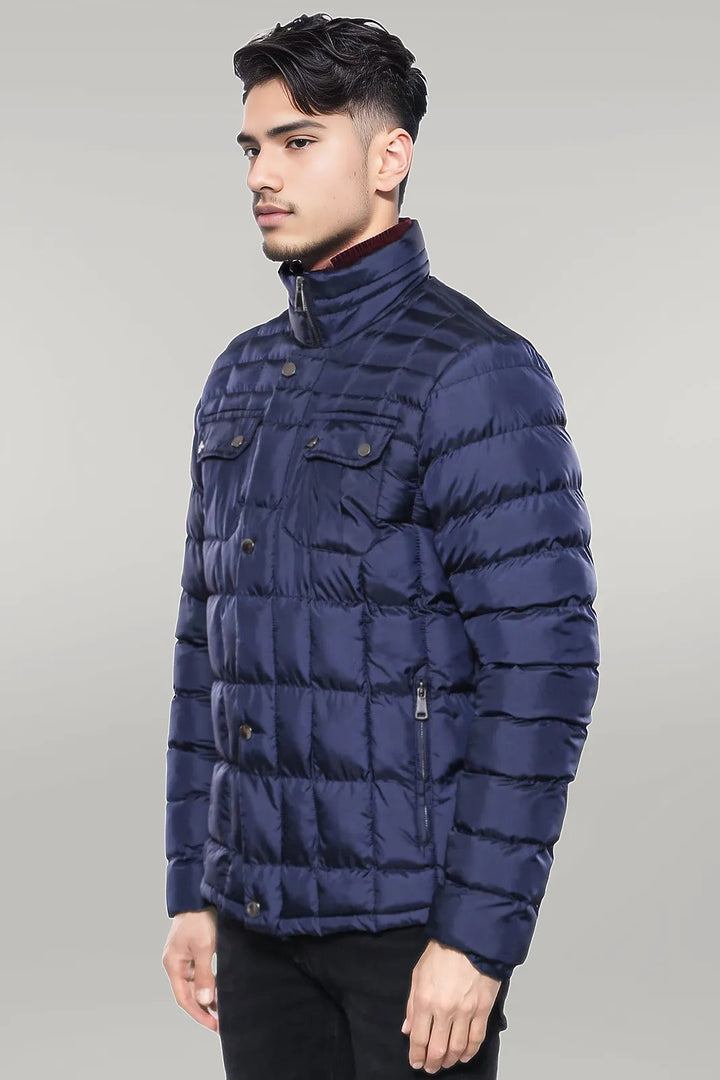 Quilted Navy Blue Men Winter Coat - Wessi