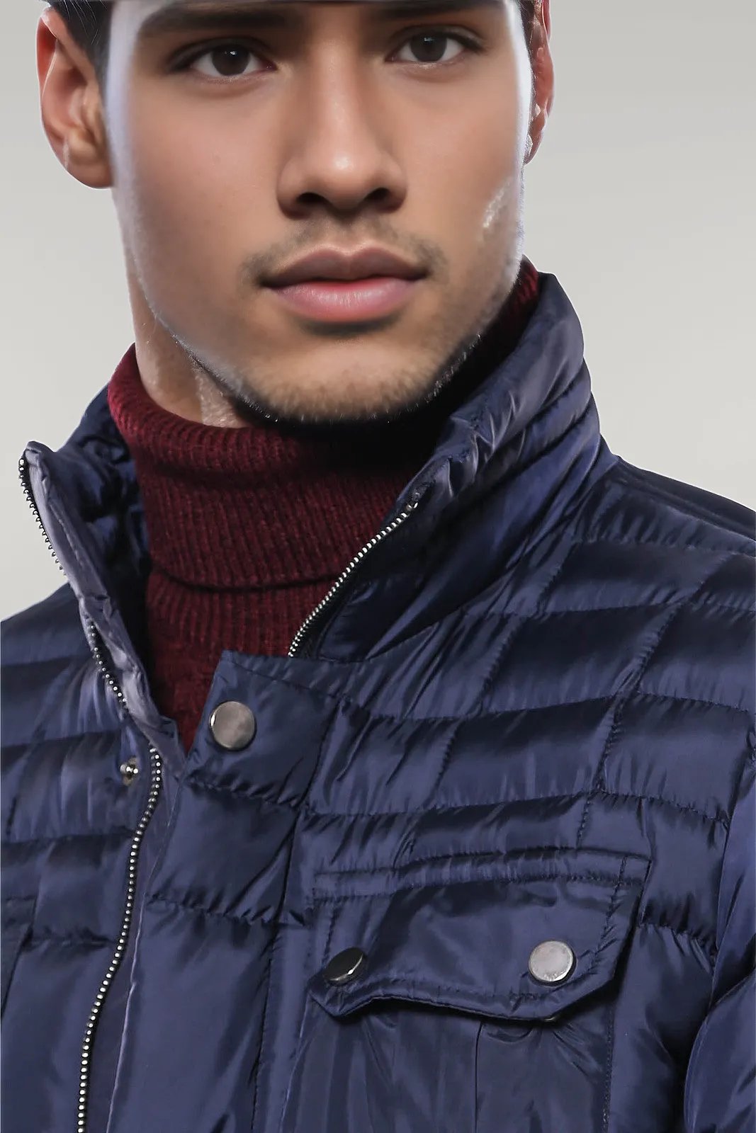 Quilted Navy Blue Men Winter Coat - Wessi