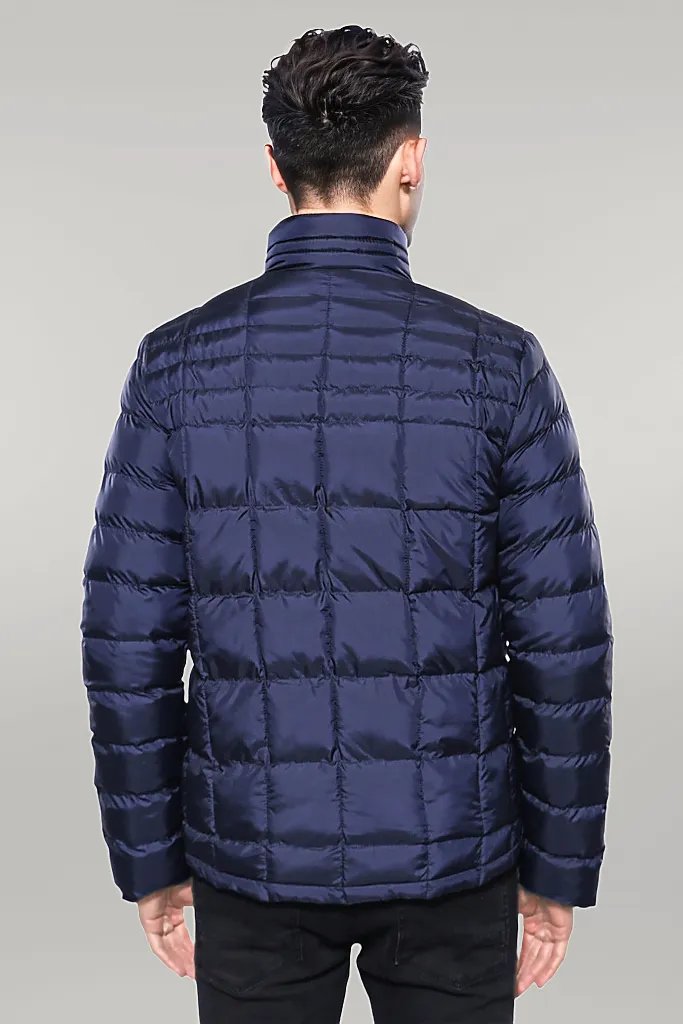 Quilted Navy Blue Men Winter Coat - Wessi