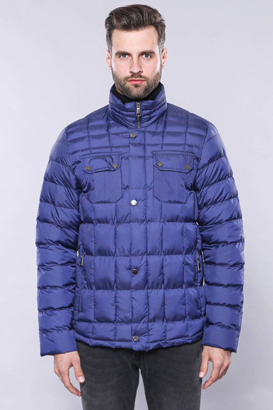 Quilted Blue Men Winter Coat - Wessi