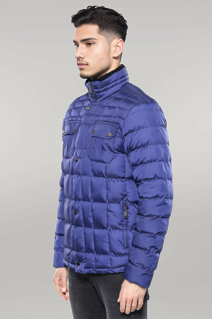 Quilted Blue Men Winter Coat - Wessi