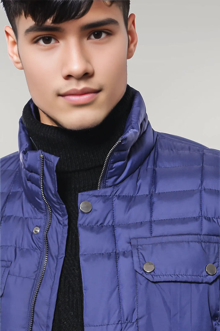 Quilted Blue Men Winter Coat - Wessi